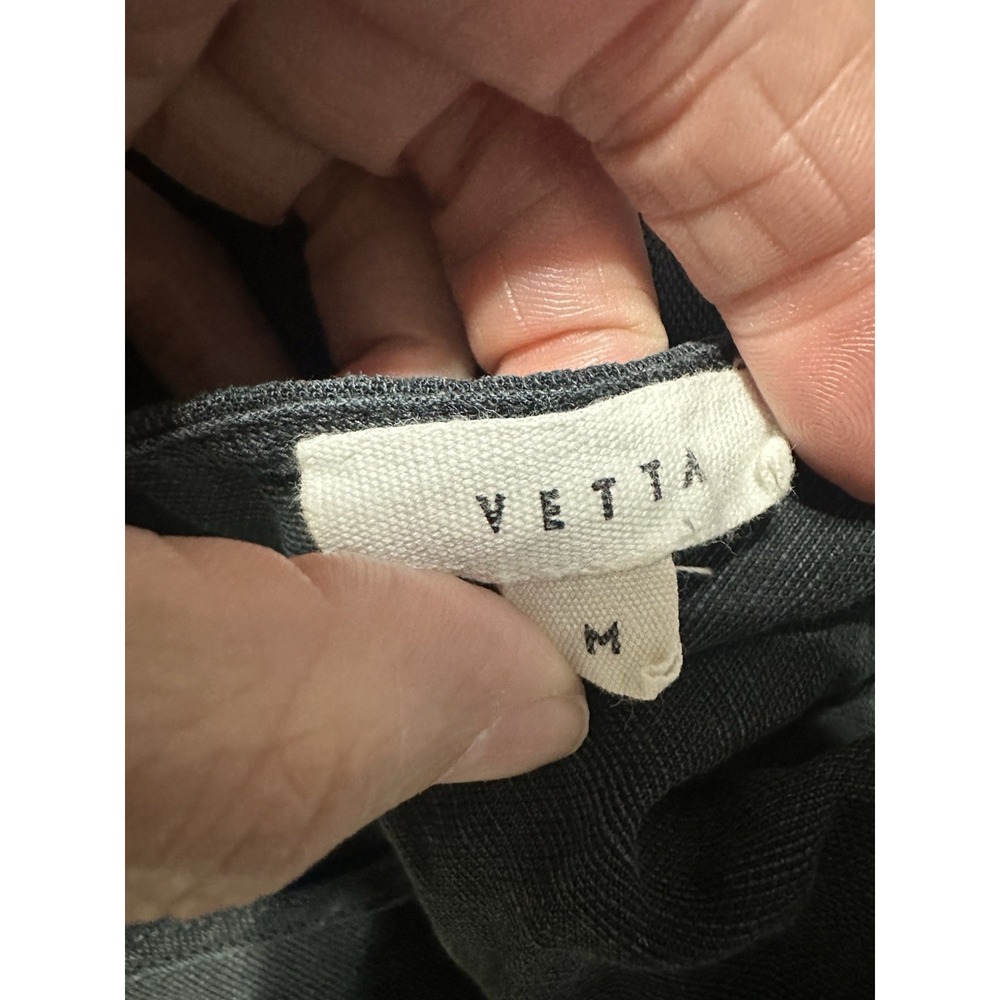 VETTA Capsule Black Wrap Jumpsuit Short Sleeve Wide Leg Tencel Linen Size‎ M EUC - Picture 6 of 8